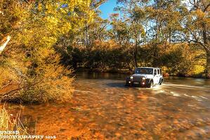 jeep water crossing fall autumn wrangler
